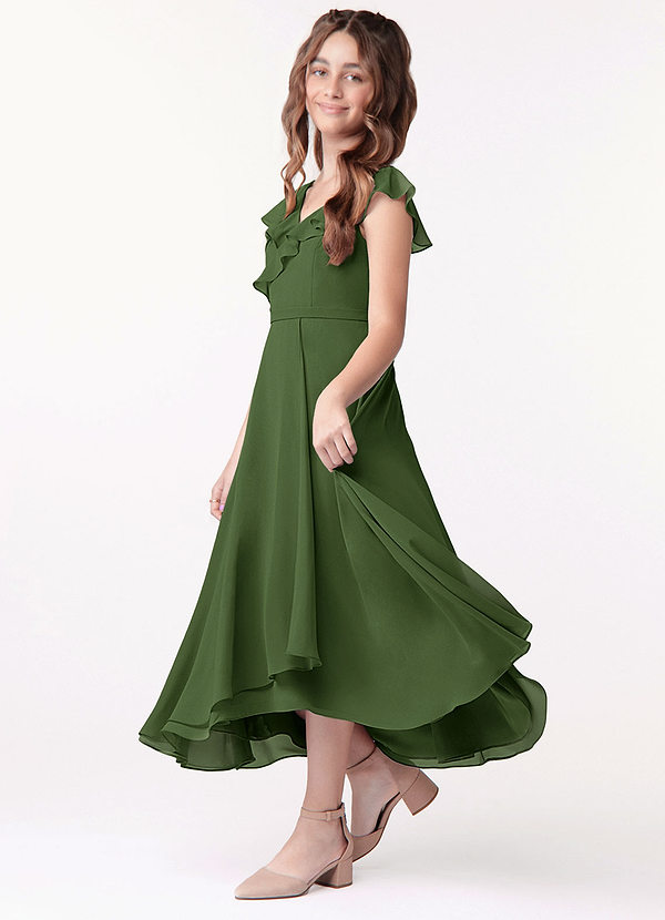 Azazie Posie Junior A-Linie Gestreift Chiffon Kleid Olivgrün image1