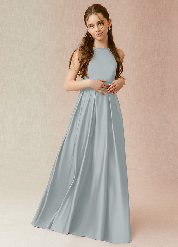 Azazie Arianthe Junior Dolphin Grey A-Line with Pockets Matte Satin Dress image1