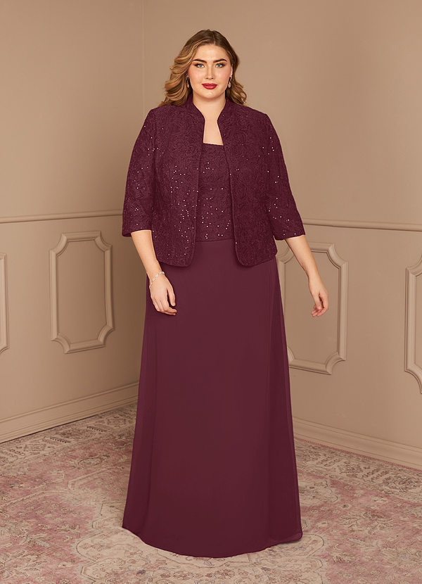 Azazie Cornelia Abiti da Mamma Sposa Abito Tubino in Chiffon con Scollo Quadrato e Paillettes Cabernet image1