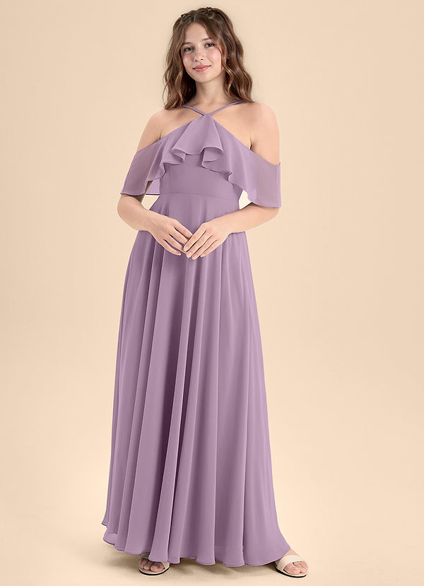 Azazie Tessabelle Junior Wisteria A-Line Off the Shoulder Chiffon Dress image1