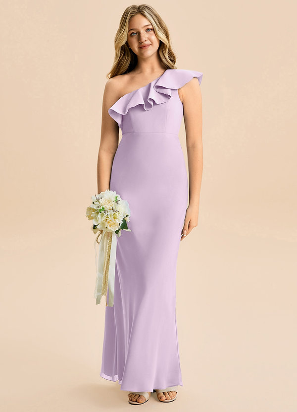 Azazie Alissa Junior Linia A Marszczony Szyfon Długość podłogi Młodsza druhna Sukienka image1