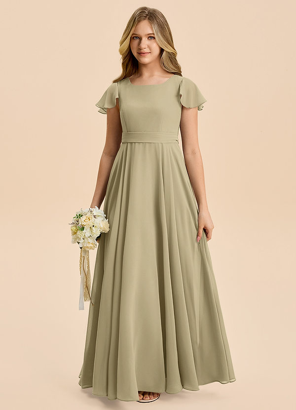 Azazie Cady Junior Moss Green A-Line Pleated Chiffon Dress image1