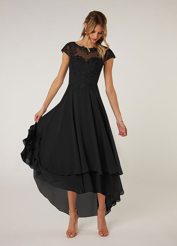 Azazie Shonda Mother of the Brides Dresses Black Lace Chiffon Dress image1