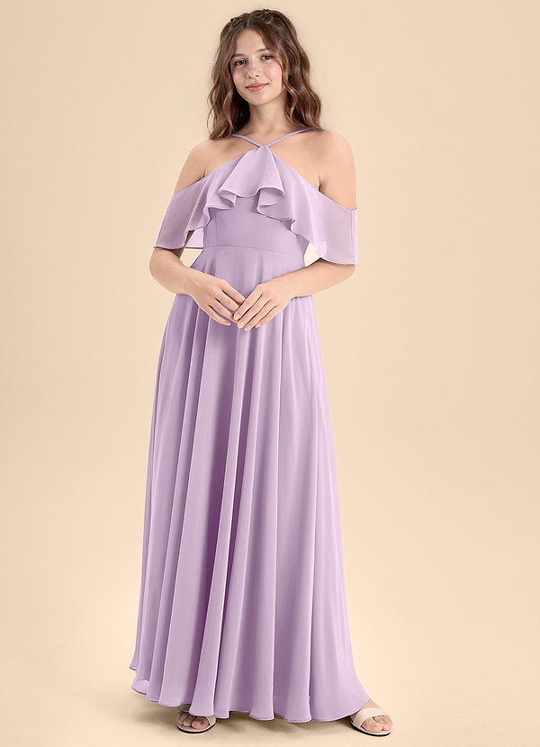 Azazie Tessabelle Junior Vestido de Lila Esmerilada de Gasa de Corte En A con Vestidos sin tirantes image1
