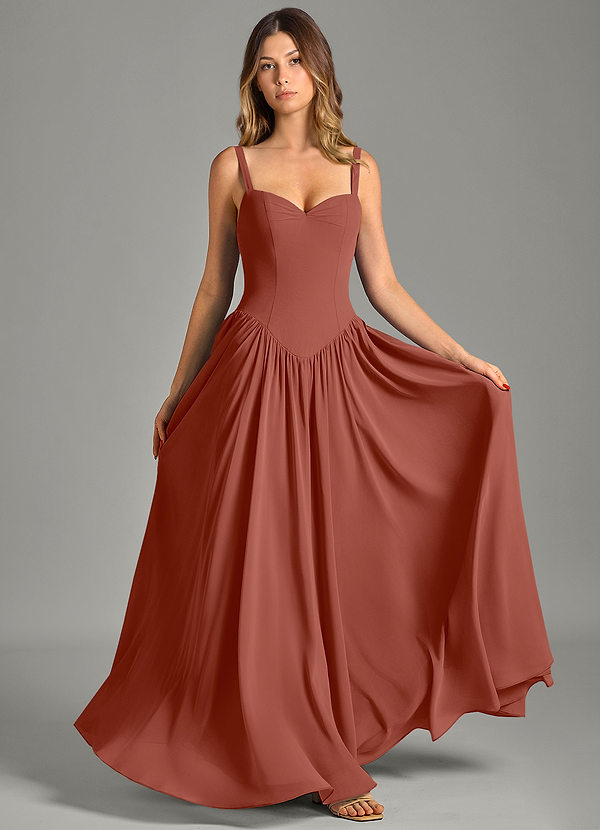 Azazie Evadina Suknie dla druhen Linia A Gorset Szyfon Do ziemi Sukienka image1