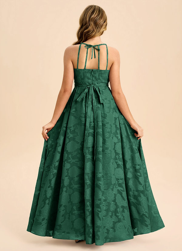 Azazie Arianthe Junior Vestido de Verde Oscuro de Devorado Floral de Corte en A con Plisado image1