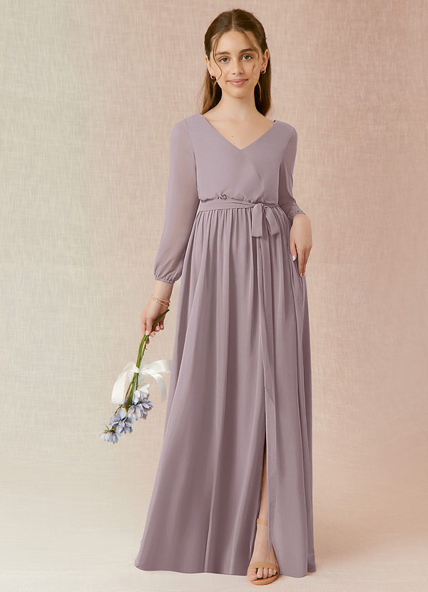 Azazie Angelica Junior Abito A-Line in Chiffon Plissettato Dusk image1