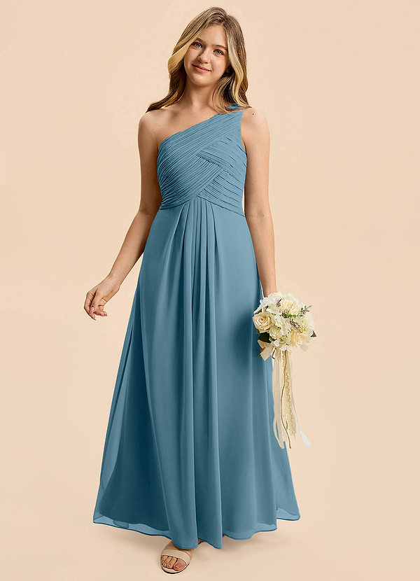 Azazie Emmie Junior Bermuda A-Line Pleated Chiffon Dress image1