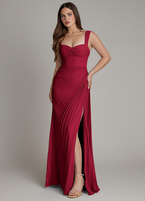 Azazie Amberly Robes Demoiselle d'honneur Robe Fourreau en Mousseline de soie Encolure en Forme de Cœur Bourgogne image1