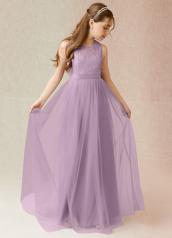 Azazie Georgette Junior Wisteria A-Line Lace Tulle Dress image1