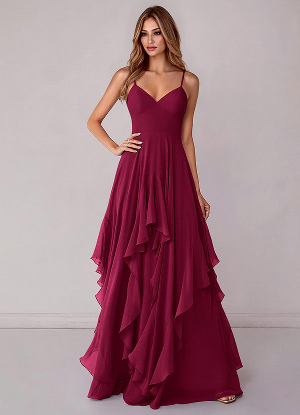 Zaina Bridesmaid Dresses Burgundy A-Line Chiffon Dress image1