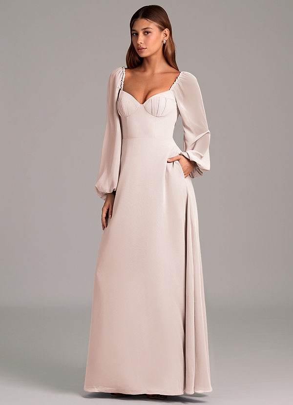 Azazie Annistyn Brudtärneklänningar Klänning av A-Linje i Chiffong Långärmad Rosenblad image1