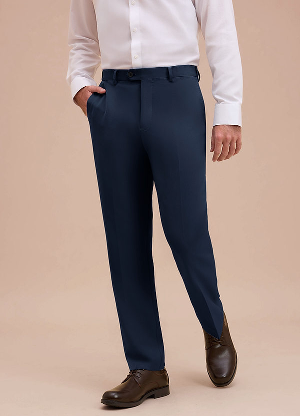 front Ethan Bleu Marine Foncé Pantalon habillé en tissu raffiné