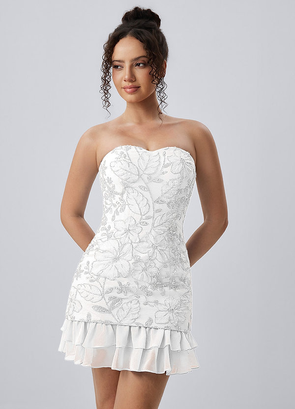 Iris White Strapless Floral Beaded Ruffle Lace-Up Mini Dress image1