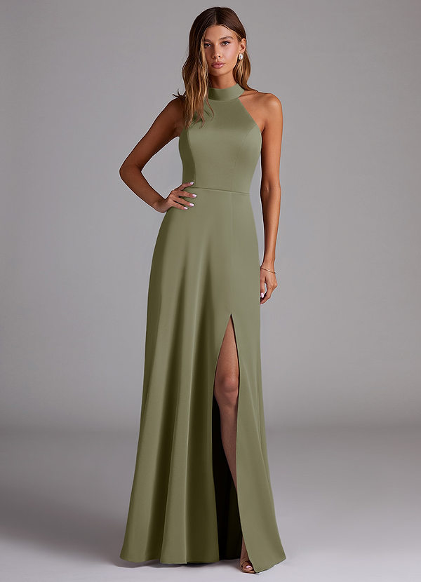 Azazie Myra Brautjungfernkleider A-Linie Seitliche Cut-Outs Stretch-Satin Kleid Pistazie image1