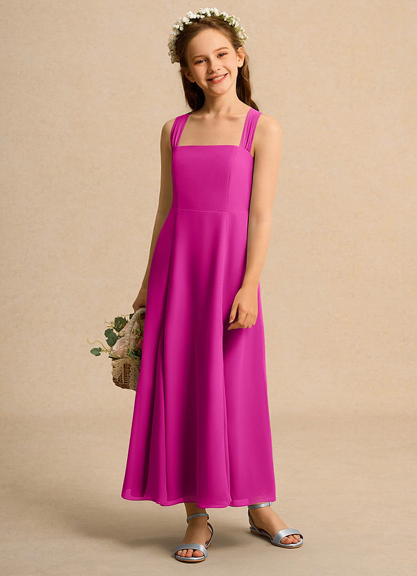 Azazie Tater Girl Vestidos de Niña de Flores Vestido de Fucsia de Gasa de Corte En A con Plisado image1