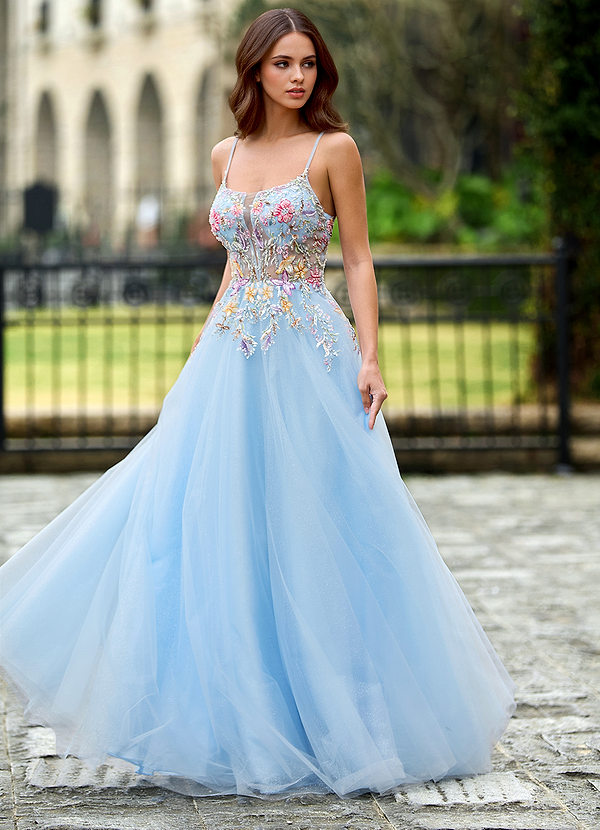 Anais Bleu Ciel Robe de bal en dentelle et sequins image1