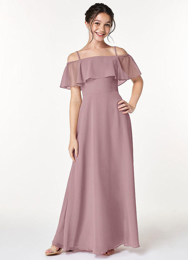 Azazie Maggie Junior Dusty Rose A-Line Off the Shoulder Chiffon Dress image1