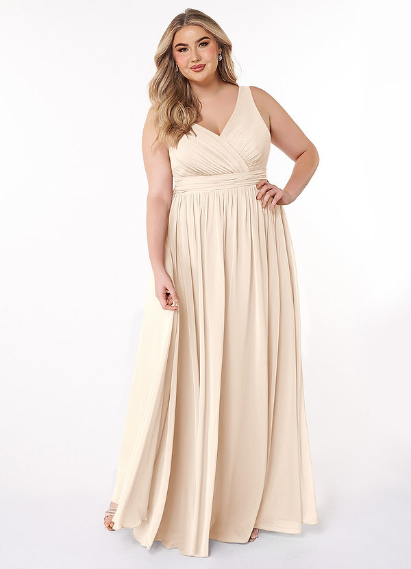 Azazie Kora Bridesmaid Dresses White Alabaster A-Line Pleated Chiffon Dress image1