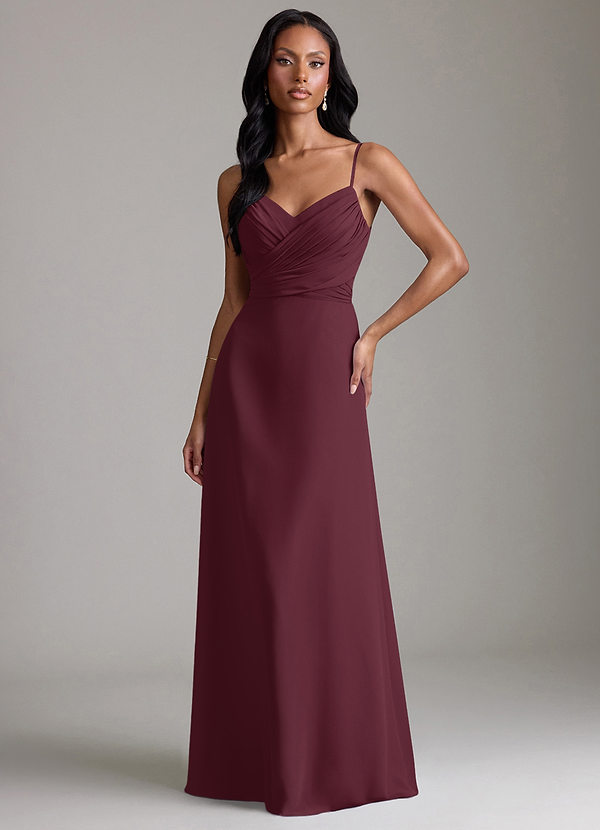 Azazie Kali Bridesmaid Dresses Cabernet A-Line Pleated Chiffon Dress image1