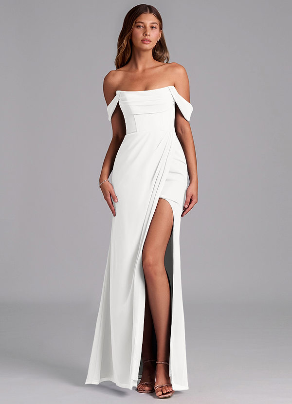 Azazie Johana Bruidsmeisjes Jurken Converteerbaar Jurk van Chiffon met Zeemeermin Off the Shoulder Wit image1