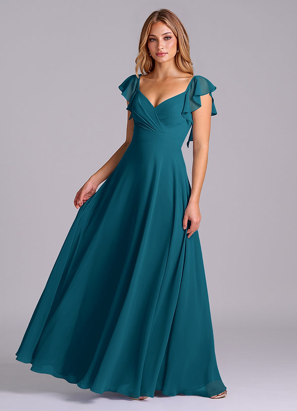 Azazie Leilani Bridesmaid Dresses Ink Blue A-Line Pleated Chiffon Dress image1