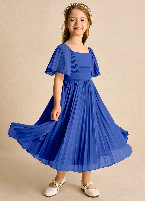 Azazie Gisele Abiti da Ragazza di Fiori Abito A-Line in Chiffon Plissettato Blu Reale image1