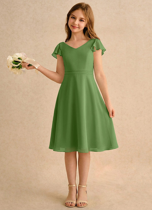 Azazie Narin Girls Formal Klänningar för brudeflicka Klä A-Line i Chiffong med ärmar image1