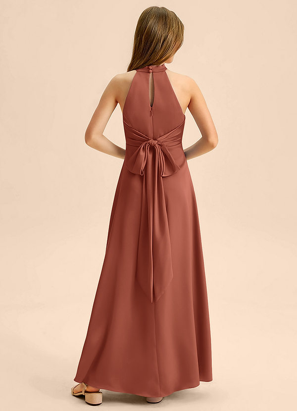 Azazie Beah Junior Jurk van Stretch Satijn met A-Lijn Geplooid Kastanjebruin image1