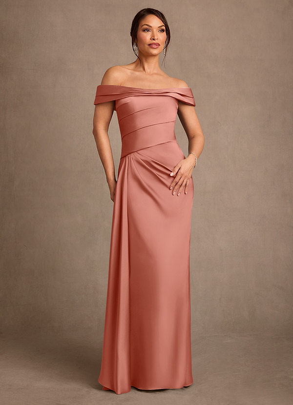 Azazie Beah Suknie dla Matki Panny Młodej Osłona Zza ramienia Satyna elastyczna Długość podłogi Sukienka image1