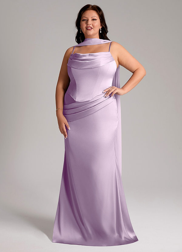 Azazie Sorrel Vestidos Dama de Honor Vestido de Lila Esmerilada de Satén Elástico de Corte Sirena Convertible con Sin tirantes image1