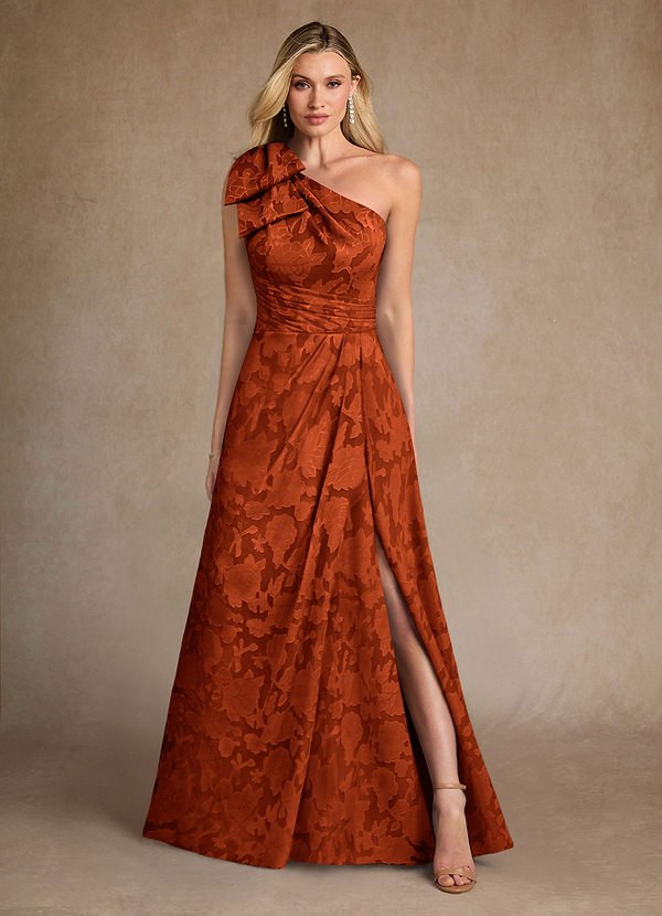 Azazie Easton Mother of the Brides Dresses Paprika Ball-Gown One Shoulder Floral Burnout Dress image1