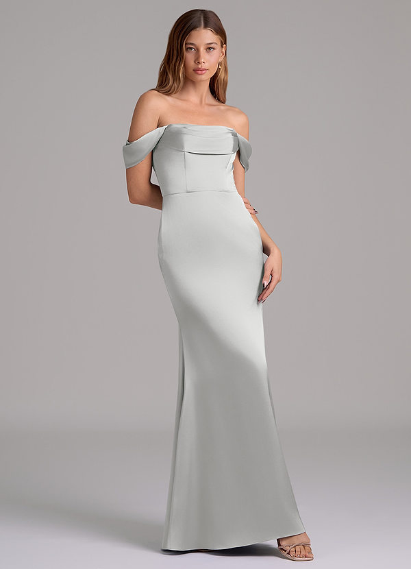 Azazie Miley 신부 들러리 드레스 인어 오프 더 숄더 스트레치 새틴 바닥 길이 드레스 image1