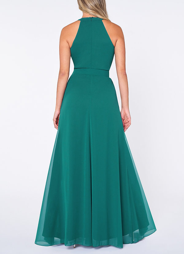 back Paris Vert Sarcelle Robe longue à col licou