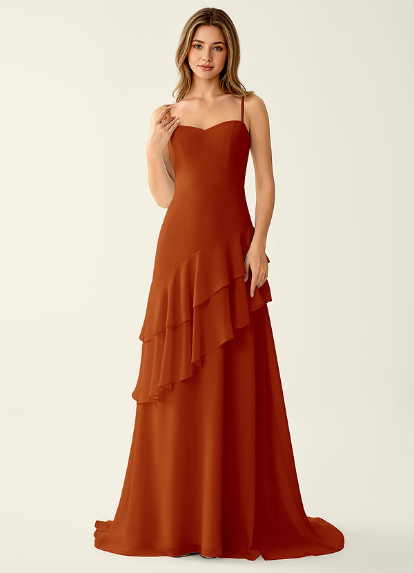 Fiorella Paprika Chiffon Ruffled A-line Prom Dress image1