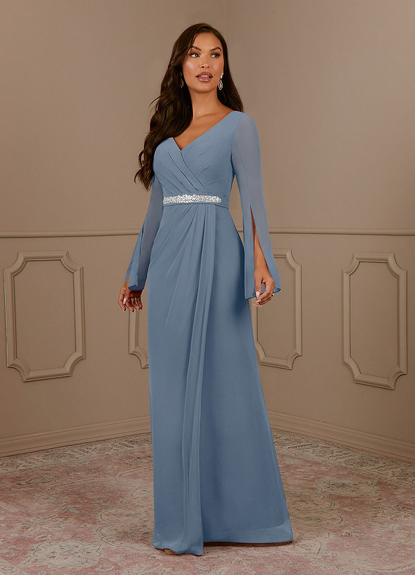 Azazie Belinda Twilight A-Line V-Neck Pleated Chiffon Dress | Azazie