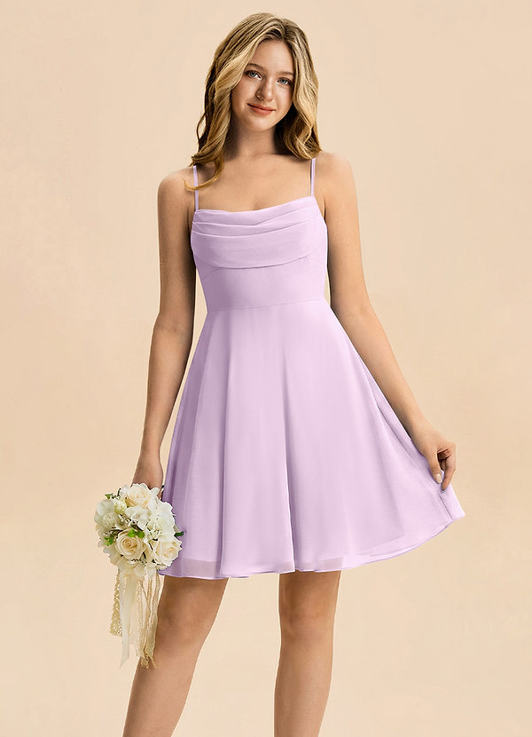 Azazie Bear Junior Frosted Lilac A-Line Pleated Chiffon Dress image1