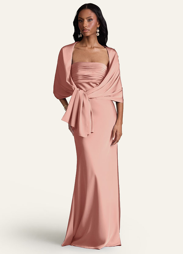 front Azazie Matching Color Aleena Stretch Satin Shawl