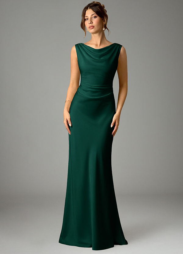Azazie Kieryn Vestidos Dama de Honor Vestido de Esmeralda de Satén Elástico de Corte Sirena con Plisado image1