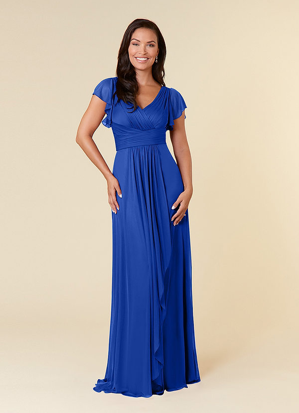 Azazie Reneya Mother of the Brides Dresses Royal Blue A-Line Pleated Mesh Dress image1