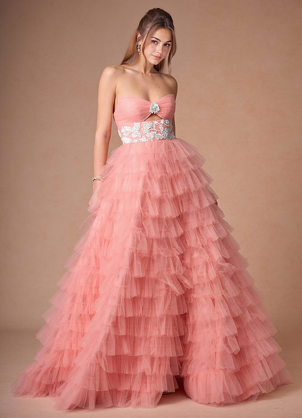 Enevieve Coral Tiered Gown image1