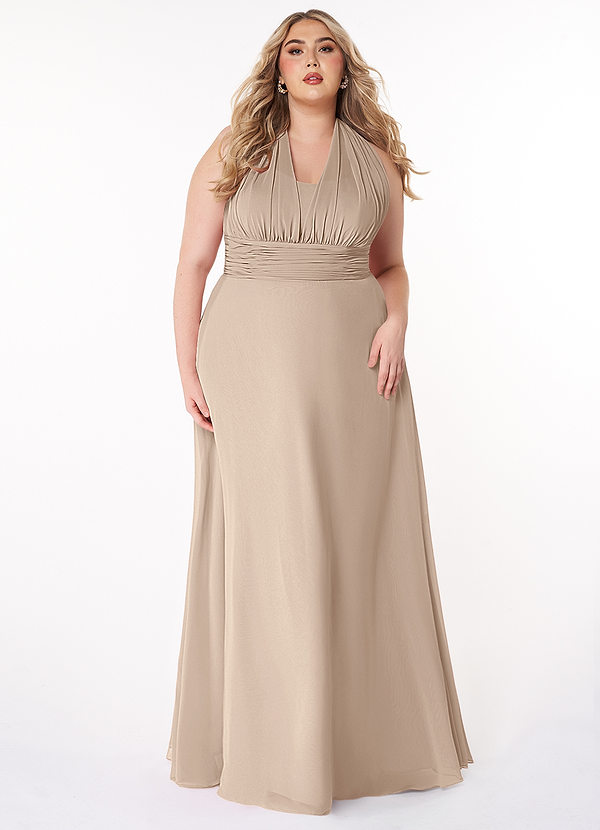 Azazie Fifi Robes Demoiselle d'honneur Robe Trapèze Convertible en Mousseline de soie Sans bretelles Taupe image1