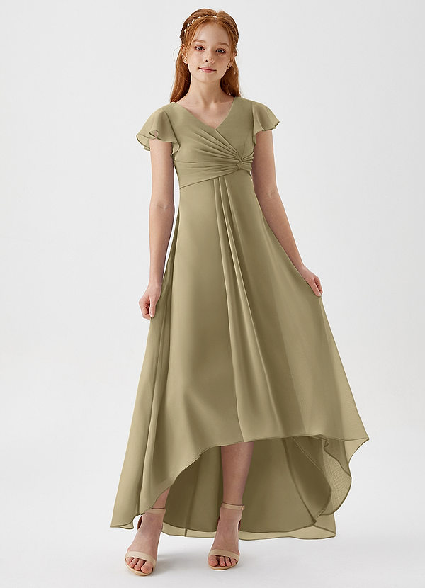Azazie Breanne Junior Vestido de Musgo Verde de Gasa de Corte En A image1