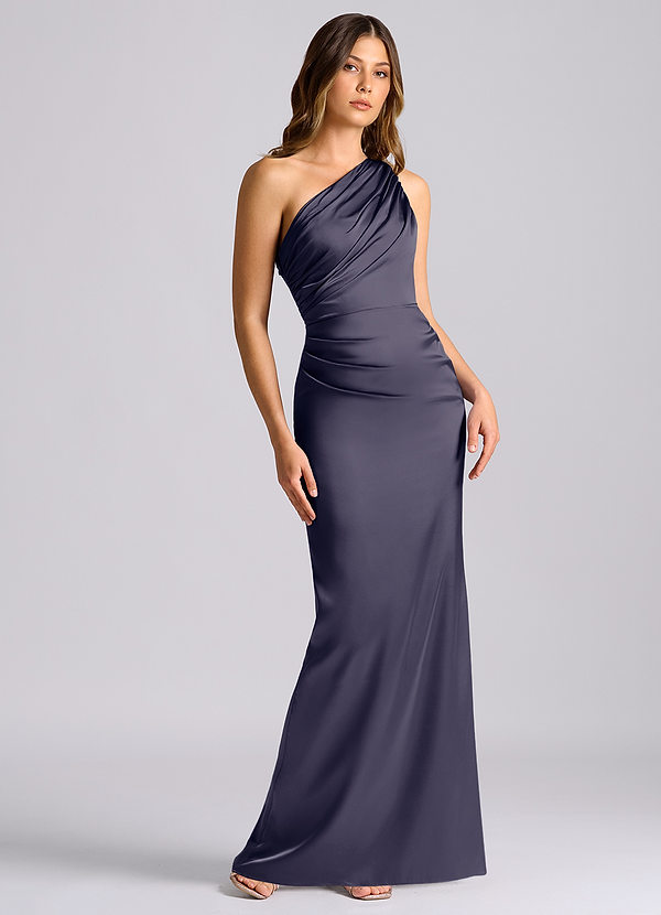 Azazie Akilah Bridesmaid Dresses Stormy Mermaid One Shoulder Stretch Satin Dress image1