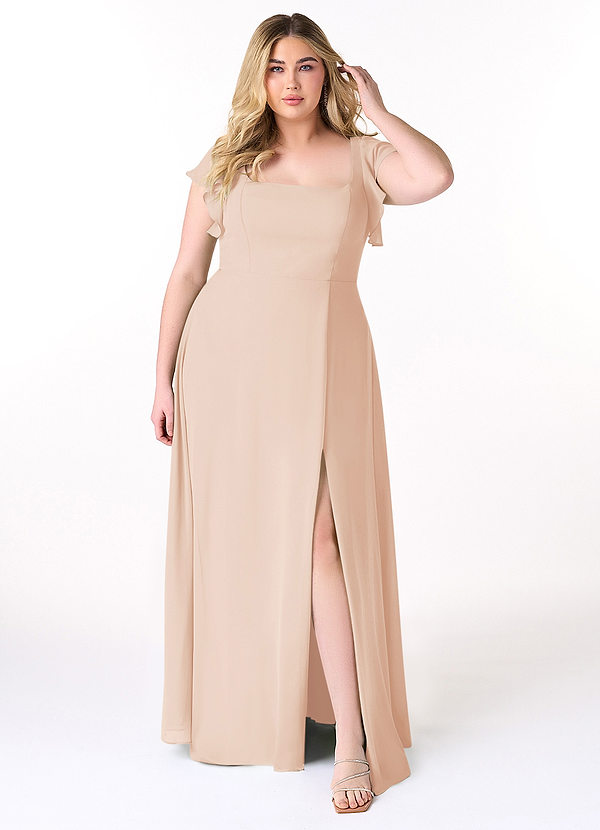 Azazie Bondi Bridesmaid Dresses English Rose A-Line Ruffled Chiffon Dress image1