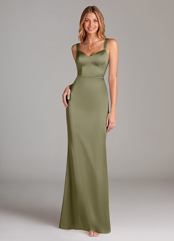 Azazie Denice Abiti da Damigella Abito Tubino in Raso Elasticizzato Plissettato Pistacchio image1