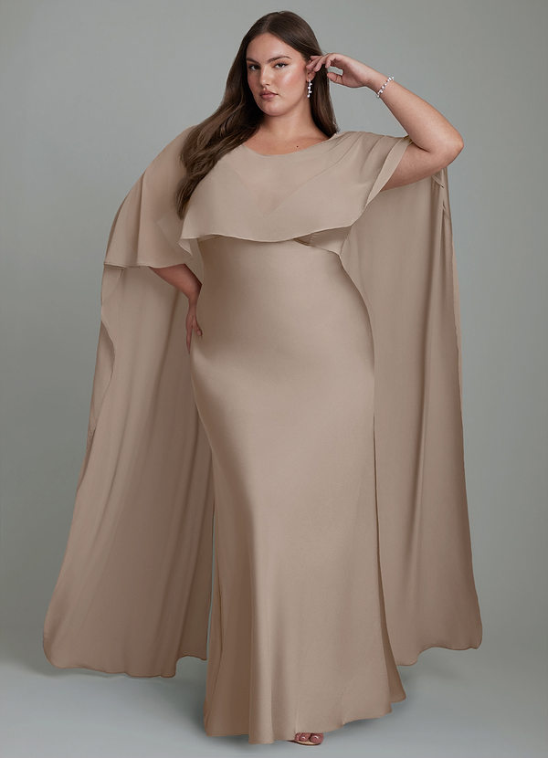 Azazie Stefania Brudtärneklänningar Klänning av A-linje i Stretch Satin Taupe image1