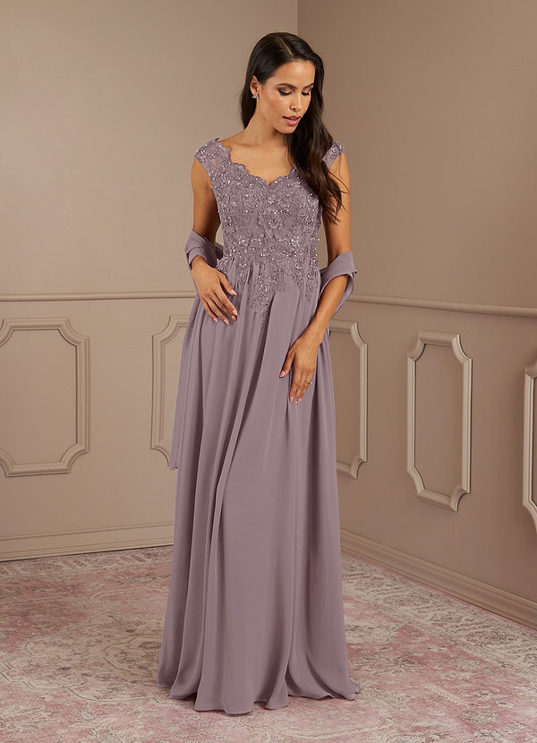 Azazie Amethyst Mother of the Brides Dresses Dusk A-Line V-Neck Sequins Chiffon Dress image1