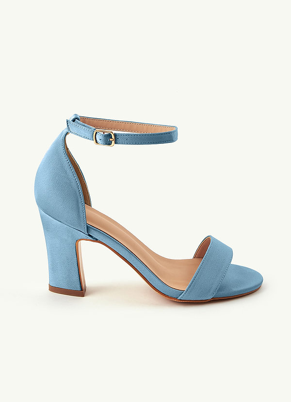 front Matching Color Stretch Satin One Strap Buckle Chunky Heel Sandals