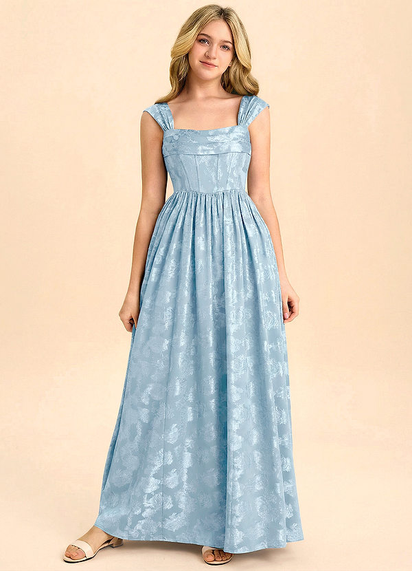 Azazie Hattie Junior Formal Klä av A-Line i Blommig Utbrändhet Plisserad image1